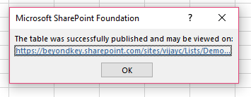 Publish the table in SharePoint List