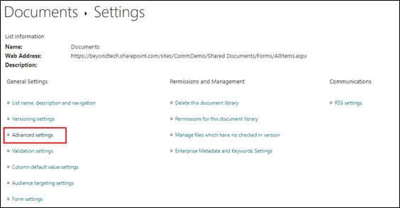 SharePoint Document Settings