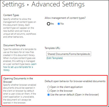 SharePoint Open Document Settings