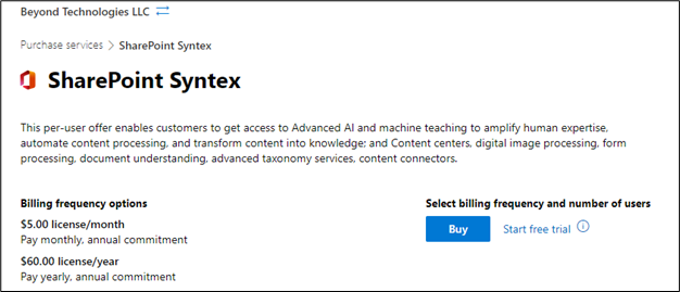 SharePoint Syntex Billing 