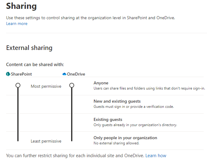 configure External sharing 