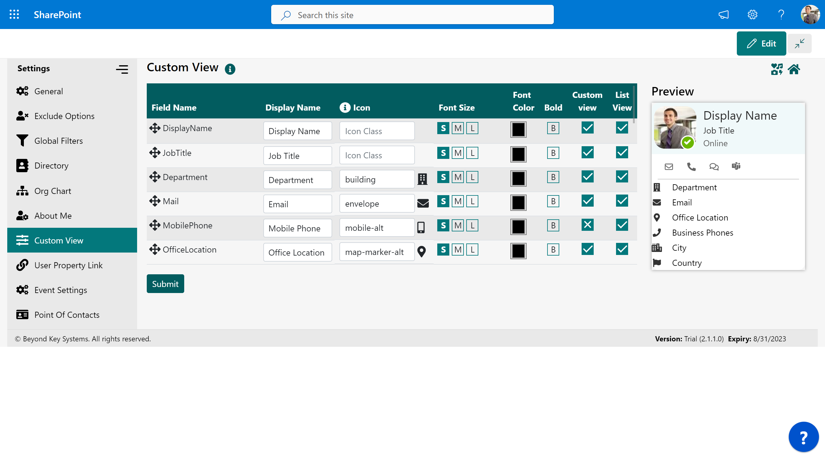 Employee Profile Custom View for Dashboard