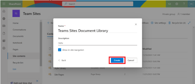 Team Sites Document Library