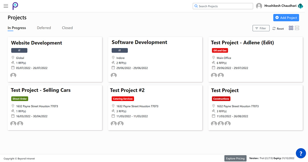 Procurement Management - Project Dashboard