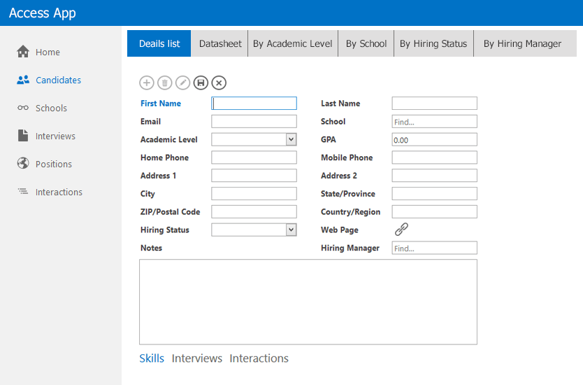 Ready to use forms and interface