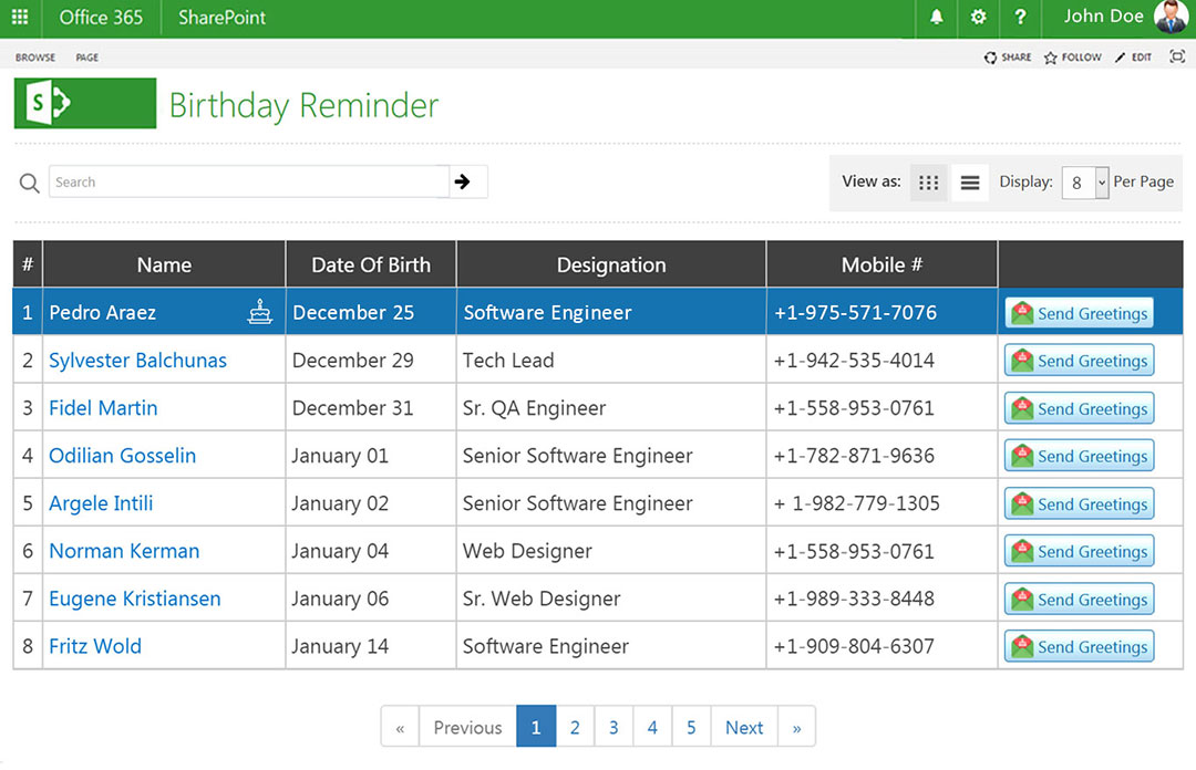 View Birthdays