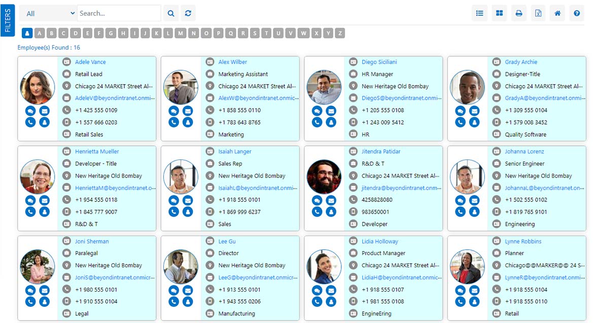 Employee Directory Dashboard View