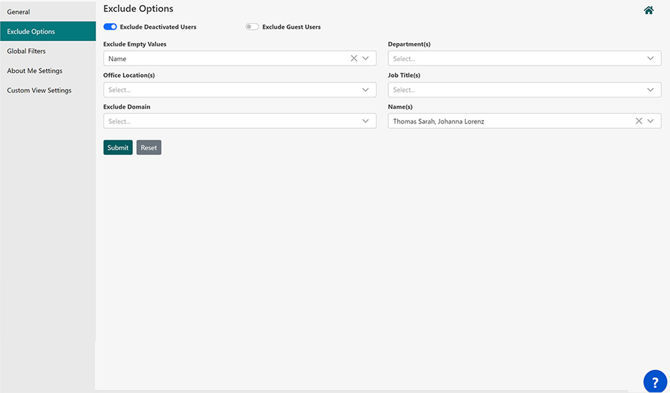 Advance Exclude Options