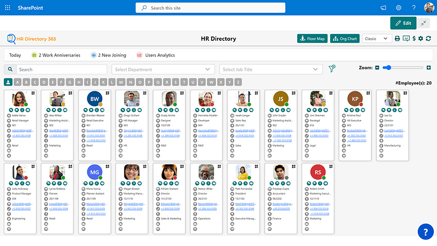 HR Directory Dashboard - Classic View