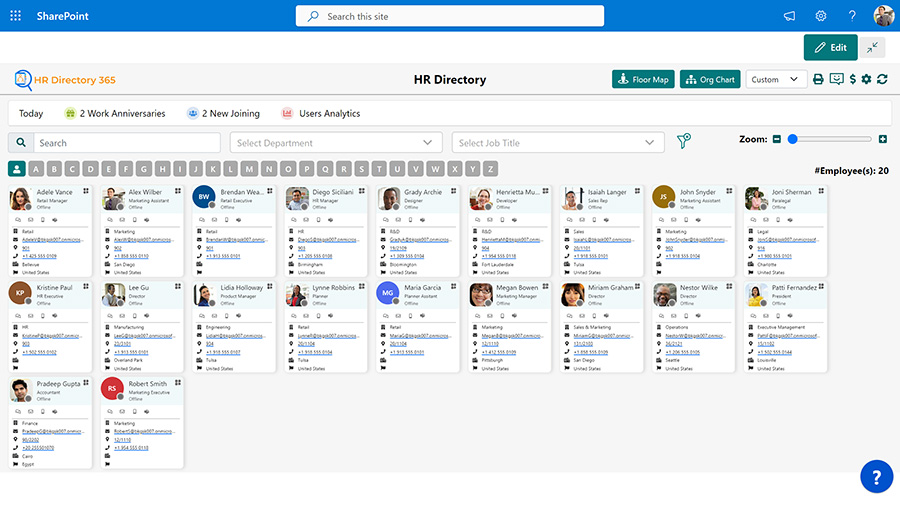 HR Directory Dashboard - Custom View