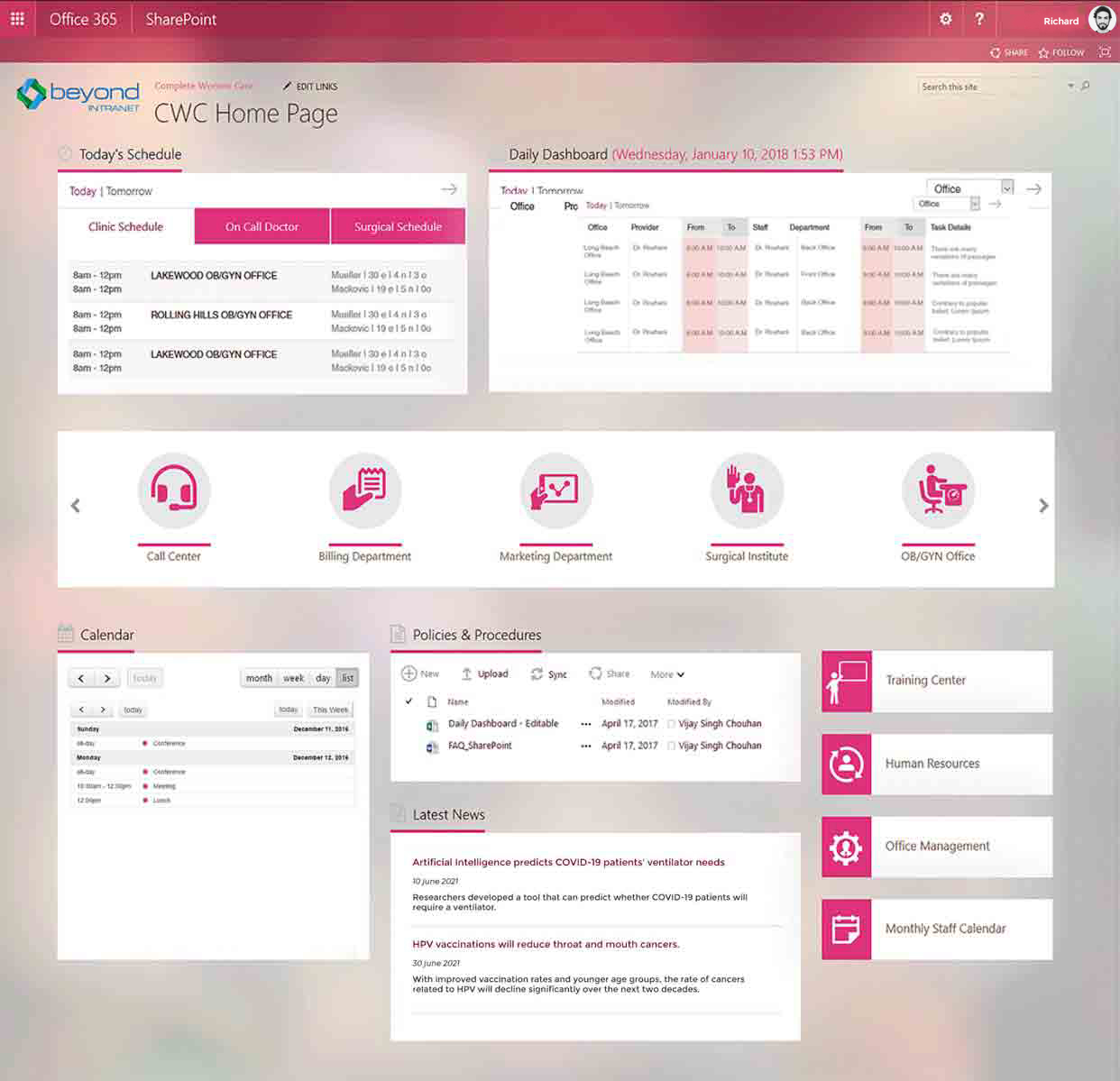 Healthcare Sharepoint Intranet Portal