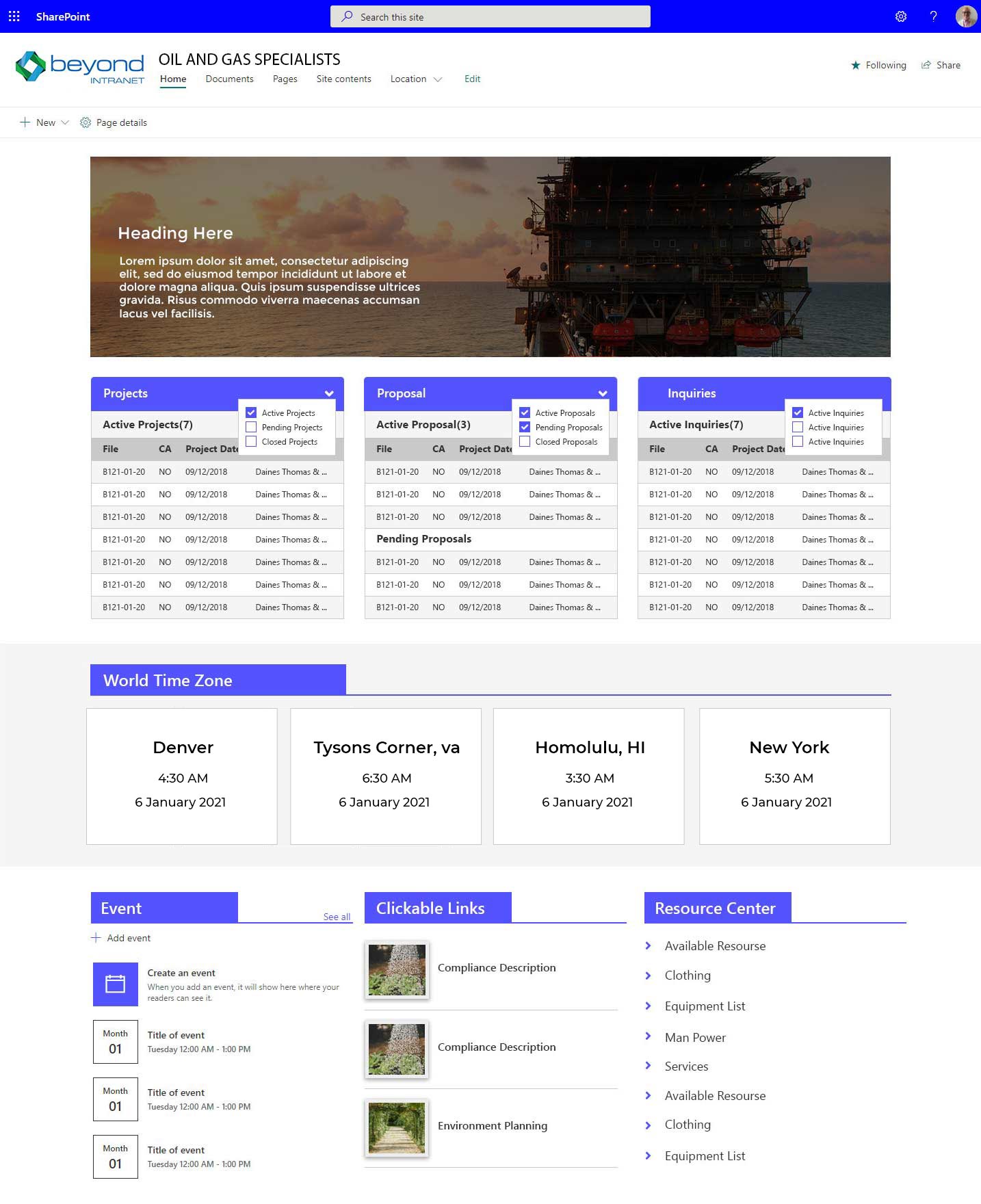 oil and Gas intranetportfolio