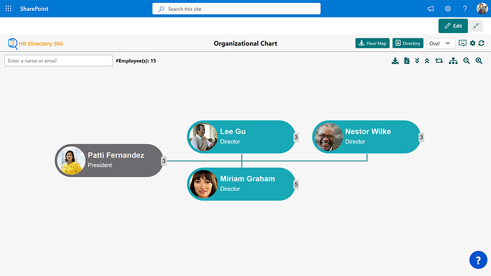 HR Directory Dashboard - Expand/Collapse Reporting Lines